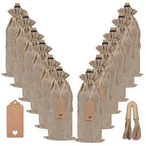 12 Pcs Burlap Wine Bags Wine Bottle Gift Bags w/ Drawstring for Holidaly Wedding - Picture 1 of 7