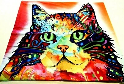 Square Colorful Cat Cotton Chenille Pillow Cover 17" x 17" NEW (#64) - Image 1 of 4