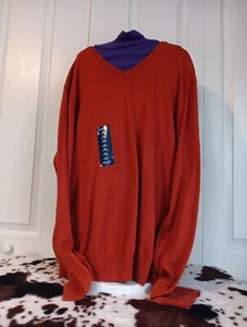 Izod Men’s Size XXL Burnt Orange V-Neck Long Sleeve Pullover Knit Sweater - Picture 1 of 7