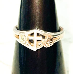 Mt. Rushmore Rgc. Black Hills Sterling Silver & 12k Gold Leaf Cross Ring Size 7 - Picture 1 of 5