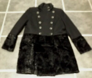 LADIES VINTAGE NEXT SMART BLACK WOOL FAUX FUR TRIM COAT UK 18 EUR 46 FULLY LINED - Picture 1 of 8