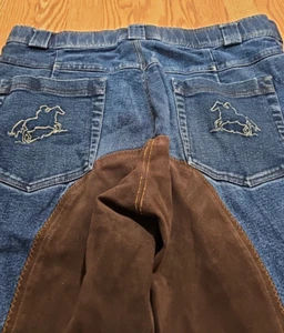 Vtg Western Cowboy Jeans Faux Leather Breeches Embroidered Men's 38 Rodeo Ranch - Picture 1 of 9