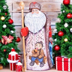 Statuina Babbo Natale in legno intagliato 9", Babbo Natale russo Ded Moroz, MADE IN UKRAINE - Foto 1 di 12