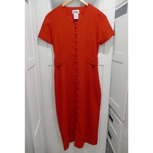 Vtg Periwinkle Pencil Dress 80s 90s Medium Business Cherry Secretary Midi Button - Picture 1 of 6