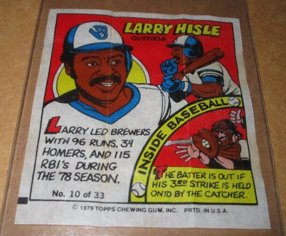 1979 Topps Chewing Gum Baseball Wrapper #10 LARRY HISLE MILWAUKEE BREWERS - Image 1 of 1