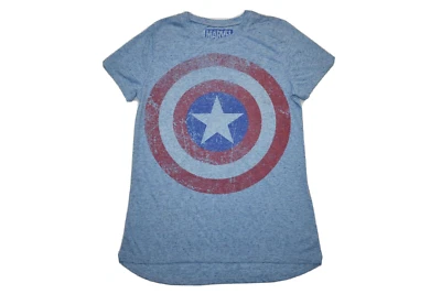 Marvel Womens Captain America Distressed Graphic Blue Shirt New S, L - Image 1 of 4