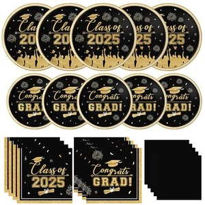 Class of 2025 Graduation Party Supplies - Congrats Grad Tableware Set Black a... - Picture 1 of 7
