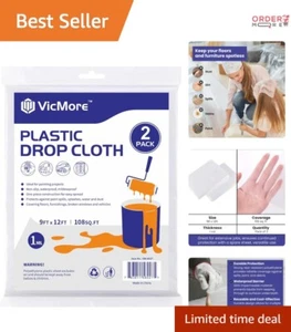 Durable 9x12ft Plastic Drop Cloth - 2-Pack for Easy Setup and Superior Coverage - Picture 1 of 9