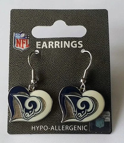 Los Angeles LA Rams Football NFL Heart Swirl Charm Silver Dangle Earrings Set Cover