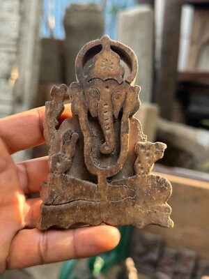 1700-е Древняя Старая Деревянная Скульптура Бога Ганеши из Индуистского Храма Ручной Тяги - Изображение 1 из 4