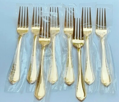 (8) NEW Reed & Barton Select GOLD SOLANGE Electroplate Dinner Forks - Image 1 of 4