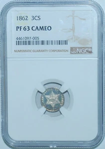 1862 NGC PR63CAM Cameo 3CS Three Cent Silver - Picture 1 of 2