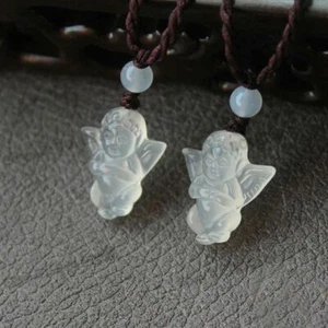 23x29mm Natural Clear Small Agate Jade Cute Angel Lucky Pendant Necklace Jewelry - Picture 1 of 8