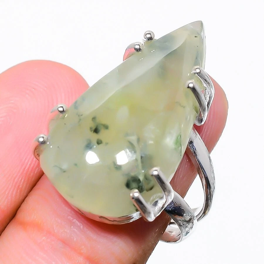 Natural Prehnite Gemstone 925 Sterling Silver Jewelry Ring Size 6 (US) - Image 1 of 1