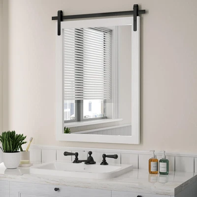Farmhouse Mirror for Bathroom, White Rustic Vanity Mirror Wood Framed Decrative - Image 1 of 4