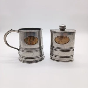 Vintage schwerer Zinn Becher & 6 Unzen Flachmann beschriftet Initialen markiert 95 - Bild 1 von 18