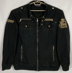 COOGI Denim Jacket Mens Size 4XL Black Denim Cotton Gold Embellished Full Zip - Picture 1 of 19