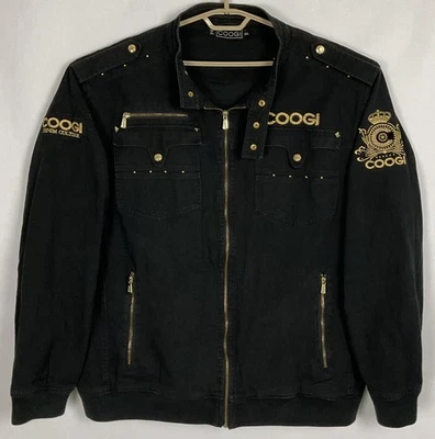COOGI Denim Jacket Mens Size 4XL Black Denim Cotton Gold Embellished Full Zip - Image 1 of 4