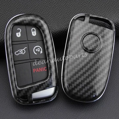 Carbon Fiber Key Case Cover Holder For Jeep Dodge Chrysler Fiat 500X Accessories - Image 1 of 4