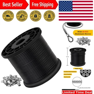 200 Fuß Schwerlast schwarz Vinyl beschichtet Draht Kabel mit 60 Crimphülsen enthalten - Bild 1 von 9