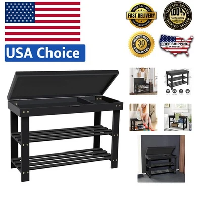 Luxury 3-Tier Bamboo Shoe Bench - Stylish Organizer with Comfortable Seating - Изображение 1 из 4