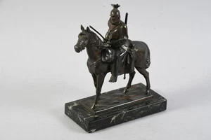 Q46N25- Zinn Figur bronziert Reiter Krieger zu Pferd auf Marmor Sockel - Bild 1 von 12