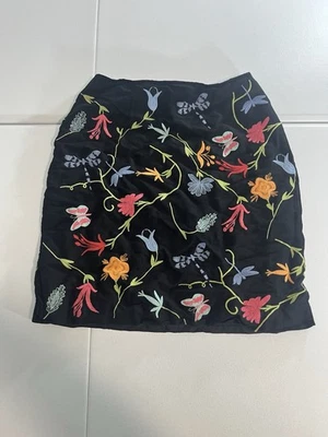 Harold's Skirt Womens 2 Black Embroidered Linen Blend Floral Dragonfly Butterfly - Image 1 of 4