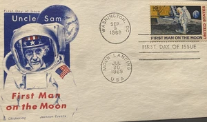1969 APOLLO 11 MAN ON THE MOON STAMP (C76) -JACKSON COVERS UNCLE SAM CACHET  FDC - Picture 1 of 4
