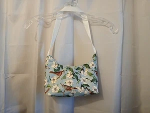 New Floral Birds Top handle Shoulder Bag Purse Blue White Crescent Baguette - Picture 1 of 7