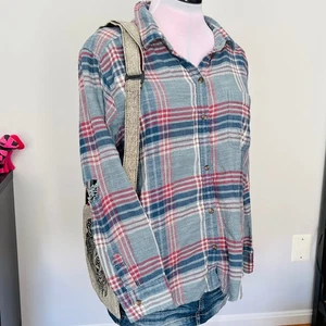 American Eagle | Distressed Oversized Blue Flannel Shirt | Damen Gr. M - Bild 1 von 14