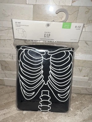 Bebé Gap Esqueleto 6-12 Meses Disfraz Pijama Unisex Ropa de Dormir Bebé 2 Piezas Foto 1 de 3