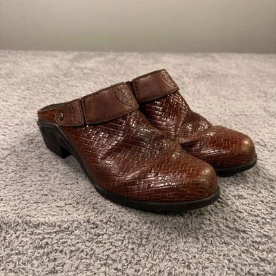 Ariat Mules Womens 7.5 Brown Leather Slingback Woven Clogs Western Cowboy Rodeo - Image 1 of 4