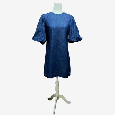 Vestido de táxi jeans Kate Spade manga folhada azul índigo 100% algodão tamanho 10 - Imagem 1 de 4