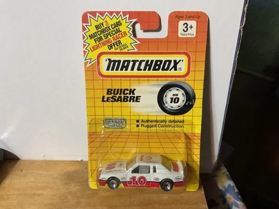 Matchbox MB 10 Buick Lasabre color is white with red/black racing graphics 1992. - Image 1 of 4