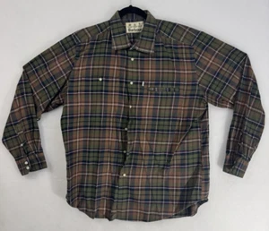 Barbour Kirkby Plaid Large Dark Green & Brown Long Sleeve Button England - Picture 1 of 6