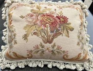 Almohada de lana francesa Aubusson de colección almohada borla tapiz aguja - Imagen 1 de 7