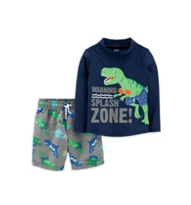 NWT 2-Piece Toddler Boy 4T BLUE Long Sleeve Rashguard Swim Top & Trunks DINOSAUR - Picture 1 of 2