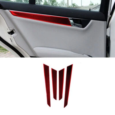 Painel de porta de fibra de carbono vermelho acabamento 4 peças para Mercedes-Benz C-class W204 2007-2013 - Imagem 1 de 4