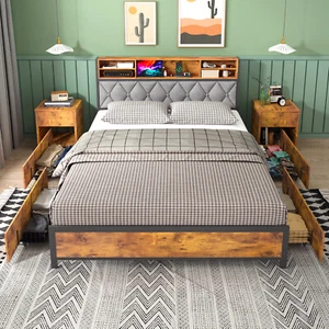 Ufurniture Queen Bed Frame 4 Storage Drawers Charging Station and USB Ports - Picture 1 of 7