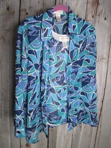 Draper's & Damon's PM / L Blues Semi Sheer Button Down Shirt & Tank Top - Picture 1 of 4