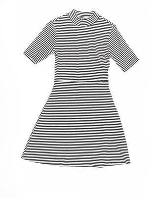 Topshop Womens Black Striped Polyester Fit & Flare Size 6 Mock Neck Pullover - Image 1 of 4