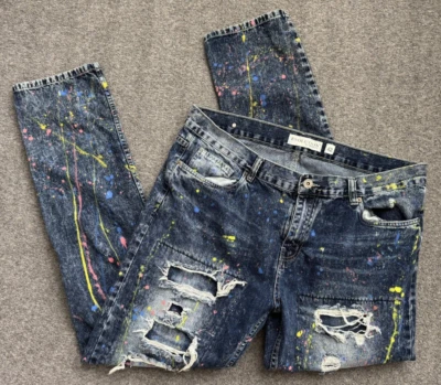 EVOLUTION IN DESIGN 仿旧油漆涂鸦覆盖牛仔裤 - 男式 42x34 — 第 1/4 张图片