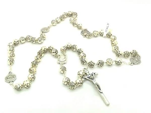 Silver-plated Pope John Paul Rosebud Rosary Beads,Vatican Souvenir Made in Italy - Picture 1 of 5
