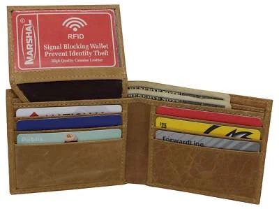 Genuine  Cowhide Leather Mens RFID Blocking Flap Up ID Window Bifold Tan Wallet - Image 1 of 4