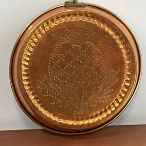 Vtg Hole Punched Copper Plated Round Wall Hanging Pineapple Brass Fitting - Picture 1 of 7