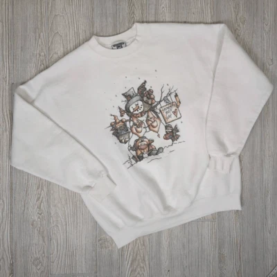Vintage Lee Super Blend Adult Large White Christmas Snowman Frosty Sweater Foto 1 de 4