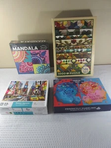 Lot of 4 Puzzles Assorted- 500-1000+ Times Square, Mandala, Cobble Hill+ - Picture 1 of 5