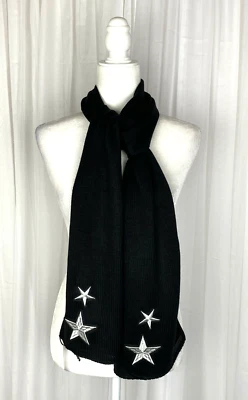 Rebecca Minkoff Black Knit Fall Winter Scarf Silver Stars New - Image 1 of 4