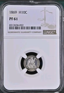 1869 H10C Seated Liberty Silver Half Dime NGC PF61 Proof - Picture 1 of 3