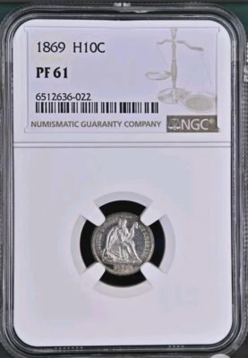 1869 H10C Seated Liberty Silver Half Dime NGC PF61 Proof - Image 1 of 3